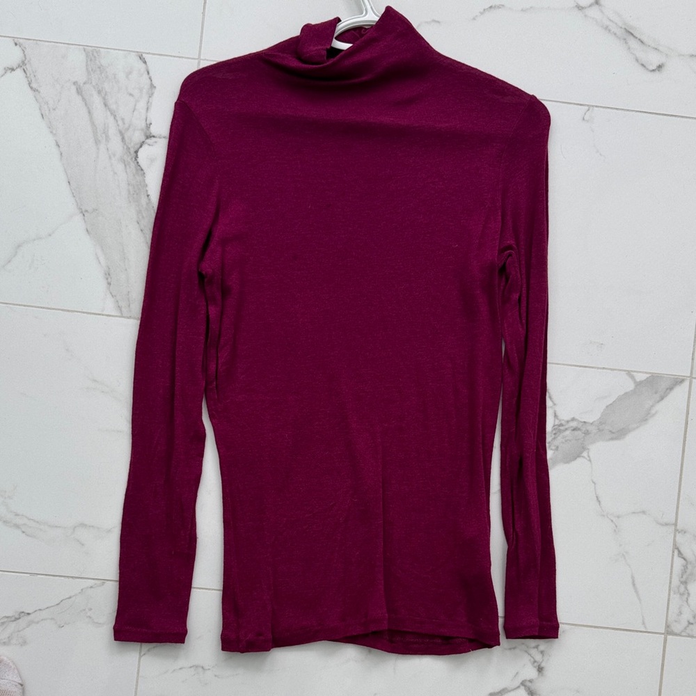 Club Monaco Long-Sleeve Mock Neck Top in Berry